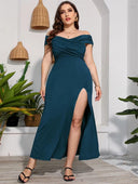 Plus Size V Collar High Waist Dress Chic Elegant Summer Style Plus Size V Collar High Waist Dress Chic Elegant Summer Style