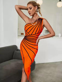 Elegant Bandage Dress Stylish One Shoulder Stripes Apparel Elegant Bandage Dress Stylish One Shoulder Stripes Apparel