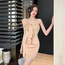 Korean V-Neck Summer Dress Irregular Sexy Style Elegance Korean V-Neck Summer Dress Irregular Sexy Style Elegance