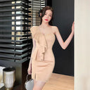 Korean V Neck Summer Dress Irregular Silhouette Elegance Korean V Neck Summer Dress Irregular Silhouette Elegance