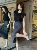 Elegant High Waist Split Skirt Versatile Slimming Essential Elegant High Waist Split Skirt Versatile Slimming Essential