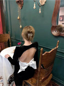 Black Velvet Dress With Vintage Bow For Winter Elegance Black Velvet Dress With Vintage Bow For Winter Elegance
