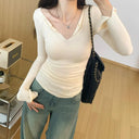 Sexy V-Neck Long Sleeve T-Shirt Chic Women's Bottoming Shirt Sexy V-Neck Long Sleeve T-Shirt Chic Women's Bottoming Shirt