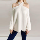 Cross Collar Lantern Sweater: Chic Streetwear Classic Style Cross Collar Lantern Sweater: Chic Streetwear Classic Style