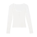 Knit Long Sleeve Blouse Stylish Button Detail Top For Autumn Knit Long Sleeve Blouse Stylish Button Detail Top For Autumn