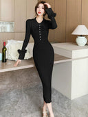 Autumn Winter Pointed Collar Knit Dress for Modern Women Autumn Winter Pointed Collar Knit Dress for Modern Women