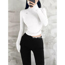 Chic Pleated Turtleneck Tee for Elegant Autumn Style Chic Pleated Turtleneck Tee for Elegant Autumn Style