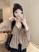 Korean V-Neck Slimming Shirt for Chic Autumn Style Now Korean V-Neck Slimming Shirt for Chic Autumn Style Now