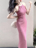 Elegant Ice Silk Backless Sheath Dress Chic Spring Style Elegant Ice Silk Backless Sheath Dress Chic Spring Style