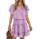 Dilamon Waist-Tight Sexy V-neck Short Sleeve Dress For Women Dilamon Waist-Tight Sexy V-neck Short Sleeve Dress For Women