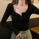 Half-Open Collar Cotton Top T-shirt Stylish Autumn Choice Half-Open Collar Cotton Top T-shirt Stylish Autumn Choice