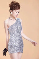 One Shoulder Sequined Party Dress Sparkling Glamour Style One Shoulder Sequined Party Dress Sparkling Glamour Style