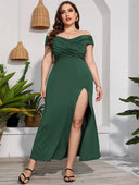 Plus Size V Collar High Waist Dress Chic Elegant Summer Style Plus Size V Collar High Waist Dress Chic Elegant Summer Style