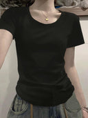 White Slimming Slim Fit Sexy Stylish Niche Style Short Sleeve Top White Slimming Slim Fit Sexy Stylish Niche Style Short Sleeve Top