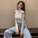 Elegant Korean Style Cold-Shoulder Blouse Autumn Chic Essential Elegant Korean Style Cold-Shoulder Blouse Autumn Chic Essential