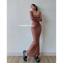 Fishtail Sheath Dress Seductive Square Collar Stylish Versatile Fishtail Sheath Dress Seductive Square Collar Stylish Versatile