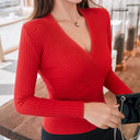 Sculpted Elegance Chic Crossed V-Neck Sweater for Women Sculpted Elegance Chic Crossed V-Neck Sweater for Women