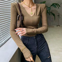 European Chic V Neck Long Sleeve T Shirt Smart Comfort European Chic V Neck Long Sleeve T Shirt Smart Comfort