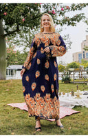 Floral Print Plus Size Party Dress Long Sleeve Cotton Dress Floral Print Plus Size Party Dress Long Sleeve Cotton Dress