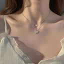 Korean Pink Crystal Angel Wings Heart Pendant Necklace 2022 Korean Pink Crystal Angel Wings Heart Pendant Necklace 2022