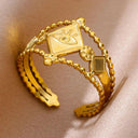 18K Gold Plated Stainless Steel Punk Couple Rings Trendy Band 18K Gold Plated Stainless Steel Punk Couple Rings Trendy Band