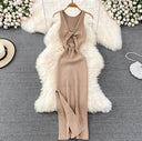Korean Knitted V-Neck Bodycon Dress Chic Hollow Out Style Korean Knitted V-Neck Bodycon Dress Chic Hollow Out Style