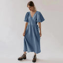 Vintage 100% Cotton Puff Sleeve Maxi Dress For Women Vintage 100% Cotton Puff Sleeve Maxi Dress For Women