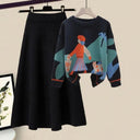Winter Cartoon Print Knit Sweater & Skirt Set Chic Party Winter Cartoon Print Knit Sweater & Skirt Set Chic Party