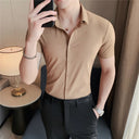6colors High Quality New Solid High Elasticity Short Sleeve Shirts Men 6colors High Quality New Solid High Elasticity Short Sleeve Shirts Men