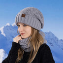 Women Knitted Hat Scarf Set for Outdoor Cycling Warm Protection Women Knitted Hat Scarf Set for Outdoor Cycling Warm Protection