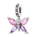 Silver Plated Charm Beads Pink Butterfly Flower For Jewelry Silver Plated Charm Beads Pink Butterfly Flower For Jewelry