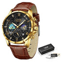 LIGE Leather Strap Chronograph Sport Watch Waterproof LIGE Leather Strap Chronograph Sport Watch Waterproof