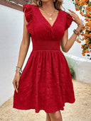 Elegant Red V-Neck A-Line Dress Chic Summer Fashion Essential Elegant Red V-Neck A-Line Dress Chic Summer Fashion Essential