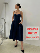 Suninheart Elegant Spaghetti Strap Midi Dress Navy Blue Suninheart Elegant Spaghetti Strap Midi Dress Navy Blue