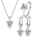 Heart Zircon 925 Silver Jewelry Set For Women Ring Earrings Necklace Engagement Heart Zircon 925 Silver Jewelry Set For Women Ring Earrings Necklace Engagement