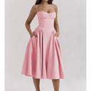 Elegant Spaghetti Strap Midi Dress Women Party Slim A Line Elegant Spaghetti Strap Midi Dress Women Party Slim A Line