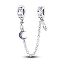 Silver Plated Safety Chain Pink Cat Moon Star Charm Silver Plated Safety Chain Pink Cat Moon Star Charm