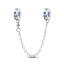Silver Plated Safety Chain Pink Cat Moon Star Charm Silver Plated Safety Chain Pink Cat Moon Star Charm