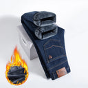 Winter Fleece Thick Jeans Men Business Casual Pants Collection Winter Fleece Thick Jeans Men Business Casual Pants Collection