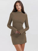 Dark Blue Bodycon Mini Dress Elegant Autumn Winter Style Dark Blue Bodycon Mini Dress Elegant Autumn Winter Style