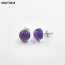 925 Silver Inlaid Natural Stone Stud Earrings Aquamarine Amethyst 925 Silver Inlaid Natural Stone Stud Earrings Aquamarine Amethyst