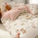 Cute Bear Pink Flower Bedding Set Soft Washed Cotton Quilt Cover Cute Bear Pink Flower Bedding Set Soft Washed Cotton Quilt Cover