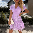 White Lace Puff Sleeve Dress: Elegant Holiday Office Attire White Lace Puff Sleeve Dress: Elegant Holiday Office Attire