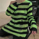 Gothic Striped Sweater: Edgy Punk Style for Women Gothic Striped Sweater: Edgy Punk Style for Women