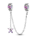 Silver Plated Safety Chain Pink Cat Moon Star Charm Silver Plated Safety Chain Pink Cat Moon Star Charm