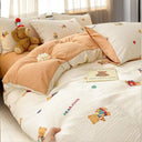 Cute Bear Pink Flower Bedding Set Soft Washed Cotton Quilt Cover Cute Bear Pink Flower Bedding Set Soft Washed Cotton Quilt Cover