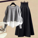 Elegant Korean Knit Sweater Dress & Skirt Set Autumn Fashion Elegant Korean Knit Sweater Dress & Skirt Set Autumn Fashion