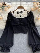 French Polka Dot Short Blouse Elegant Summer Top For Women French Polka Dot Short Blouse Elegant Summer Top For Women