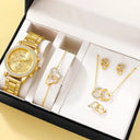 6PCS Set Rose Gold Luxury Watch Women Ring Necklace Earring Set 6PCS Set Rose Gold Luxury Watch Women Ring Necklace Earring Set