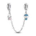 Silver Plated Safety Chain Pink Cat Moon Star Charm Silver Plated Safety Chain Pink Cat Moon Star Charm